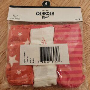 OshKosh Girl`s Stretch Cotton Panties 3 Pack - size 6